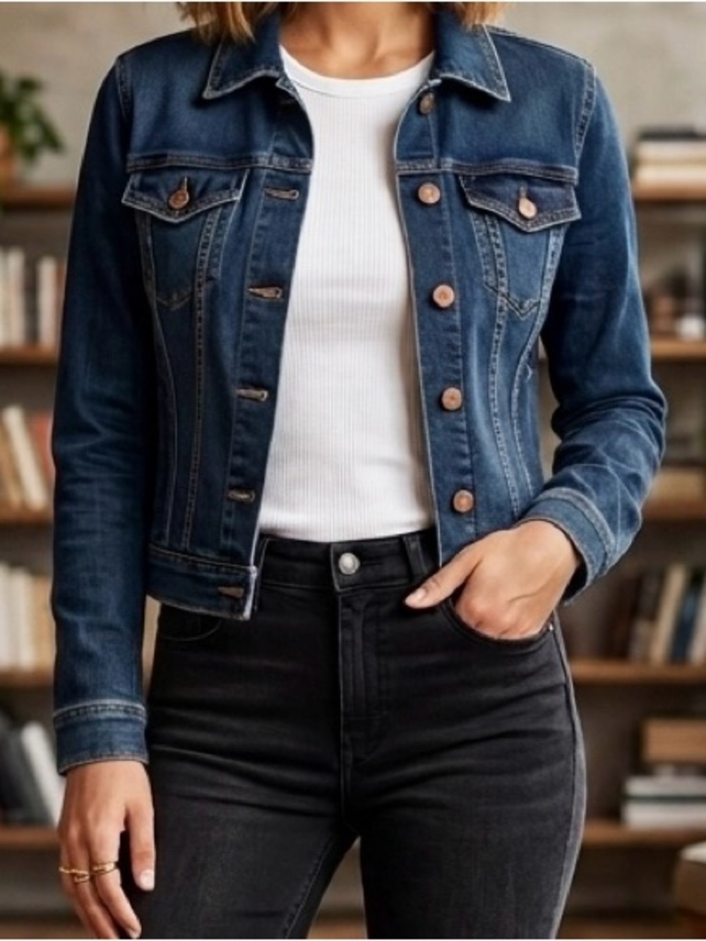 GUESS Denim Jacket Jeanologia EIM Sustainable Blue Indigo Women's Size M EUC